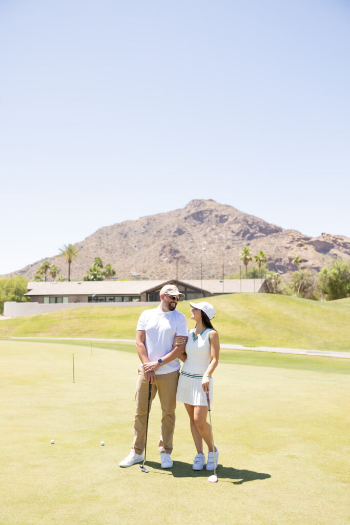Bride and groom on the golf course in Scottsdale, Arizona