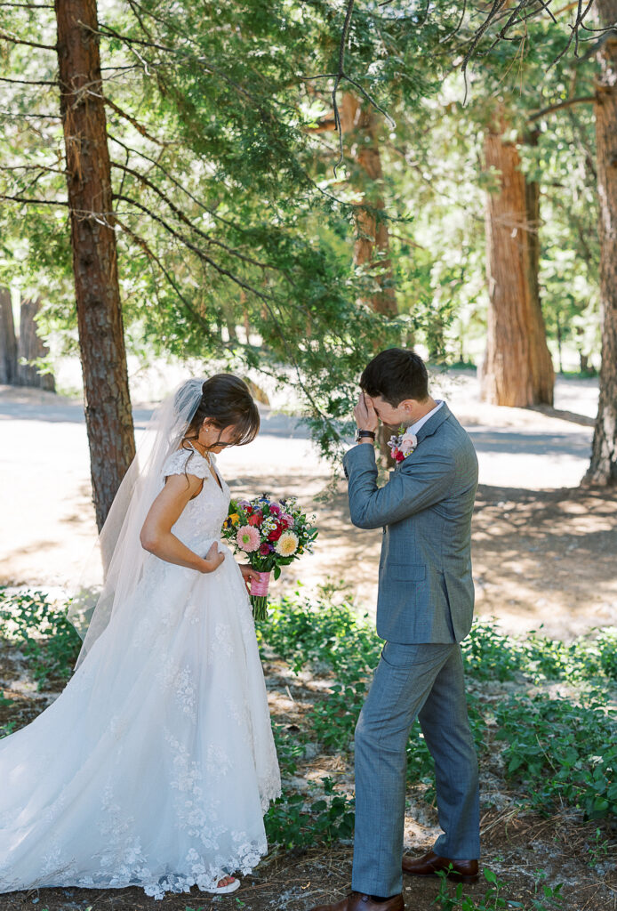 bride and groom first look