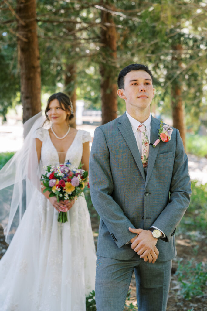 bride and groom first look