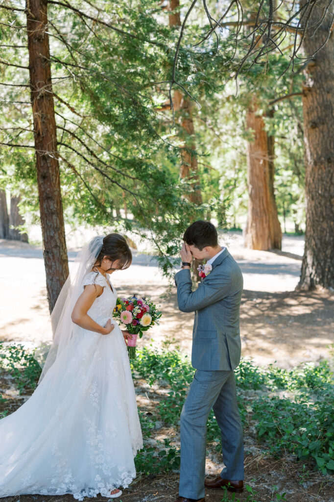 bride and groom first look